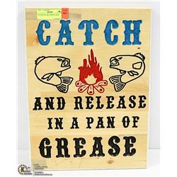 70'S WOOD JOKE FISHING SIGN 17" X 12"