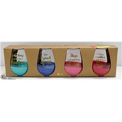 STEMLESS GRAPHIC WINE GLASSES NEW IN BOX 16