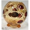 Image 1 : VINTAGE AMBER & RUBY BOHEMIAN FOOTED ROUND VASE