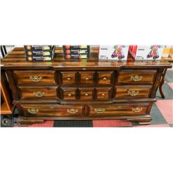 DARK WOOD 8 DRAWER DRESSER 66" X 19" X 33"
