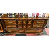 Image 1 : DARK WOOD 8 DRAWER DRESSER 66" X 19" X 33"