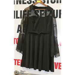 BLACK COCKTAIL DRESS WITH SHEER FLUTE SLEEVES