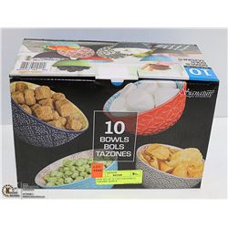 SET OF 10 NEW 11OZ COLOURFUL CERAMIC BOWLS