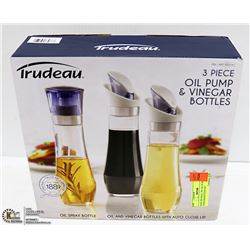 NEW TRUDEAU 3PC OIL PUMP & VINEGAR BOTTLES SET