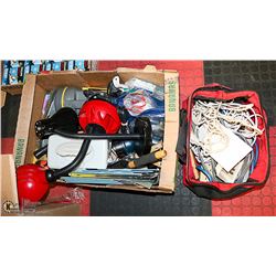 BOX OF ASSORTED HOME ESTATE ITEMS INCLUDES TOOLS