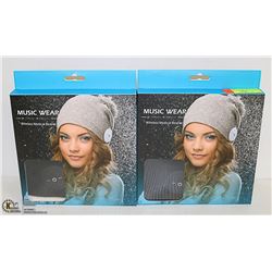 PAIR OF MUSIC WEAR WIRELESS MUSICAL BEANIES BLACK