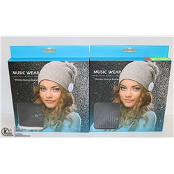 PAIR OF MUSIC WEAR WIRELESS MUSICAL BEANIES BLACK