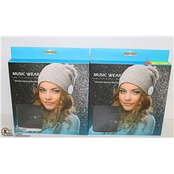 PAIR OF MUSIC WEAR WIRELESS MUSICAL BEANIES BLACK
