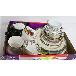 FLAT OF COLLECTABLE CHINA PIECES. LIMOGES, AYNSLEY