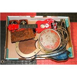 LARGE FLAT OF COLLECTABLE RETRO ITEMS. CIGAR BOX,