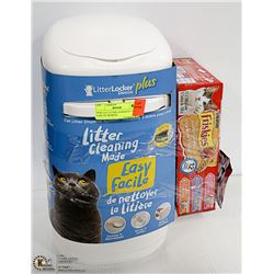 NEW CAT LITTER LOCKER SET AND CASE OF FRISKIES