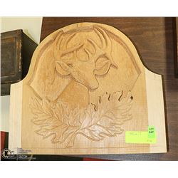 WOOD HAND CARVED DEER WALL HANGING 14.5" X 13"