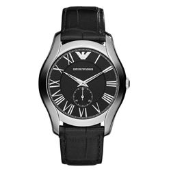 NEW EMPORIO ARMANI BLACK FACE LEATHER STRAP WATCH