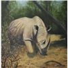 Image 1 : Rhino Painting titled Rhino Charging  Original Oil painting on canvas