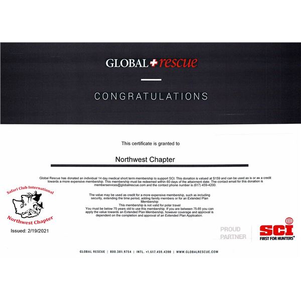 Global Rescue 14 day medical short term membership