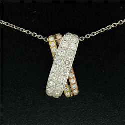 NEW 18k Tri-Color Gold X Pendant w/ 2.18 ctw F VS Pave Round Brilliant Diamonds
