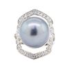 Image 2 : 0.35 ctw Pearl and Diamond Ring - 14KT White Gold
