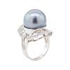 Image 4 : 0.35 ctw Pearl and Diamond Ring - 14KT White Gold