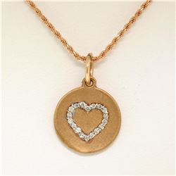 14K Rose Gold 0.13 ctw Diamond Open Heart Disc Pendant w/ 16" Rope Chain