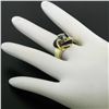 Image 7 : Vintage 14K Yellow Gold FINE Aquamarine & Blue Enamel Trinity Knot Cocktail Ring
