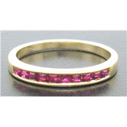 Petite 18k Yellow Gold 0.50 ctw Rare Square Cut Blood Red Ruby Channel Band Ring