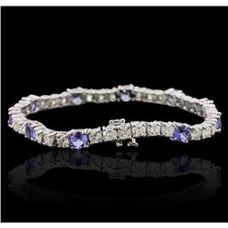 14KT White Gold 5.20 ctw Tanzanite and Diamond Bracelet