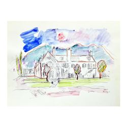 Wayne Ensrud "Jordan Winery, Napa Valley" Mixed Media Original Artwork; Hand Sig