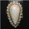 Image 2 : Vintage French 14k Gold 4.95 ctw Elongated Pear Opal & Diamond Halo Cocktail Rin