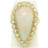 Image 7 : Vintage French 14k Gold 4.95 ctw Elongated Pear Opal & Diamond Halo Cocktail Rin