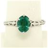 Image 5 : 14k White Gold 1.38 ctw Prong Set Oval Cut Emerald Filigree Solitaire Ring