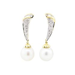 0.61 ctw Diamond and Pearl Earrings - 18KT Yellow Gold