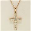 Image 2 : 14k Rose Gold 0.75 ctw Round Brilliant Diamond Petite Cross Pendant w/ 16" Chain