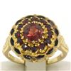 Image 4 : Vintage 14k Yellow Gold 1.5 ctw Round Garnet & Black Enamel Champleve Flower Rin