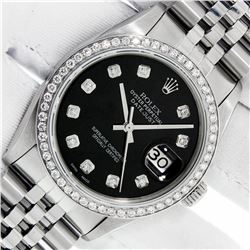 Rolex Mens Stainless Steel Black Diamond 36MM Datejust Wristwatch