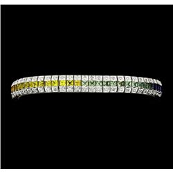 9.26 ctw Princess Multi-Color Sapphire And Round Brilliant Cut Diamond Bracelet