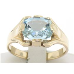 10k Gold Cushion Cut Horizontal Aquamarine Solitaire Ladies Ring