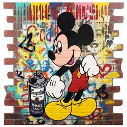 Jozza, "Mickey's Tomato Soup" Hand Signed Original Mixed Media on Board with COA