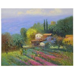 Ming Feng, "Festive Garden" Original Oil Painting on Canvas, Hand Signed with Le