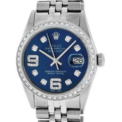 Rolex Mens Stainless Steel Blue Diamond 36MM Oyster Perpetual Datejust Wristwatc