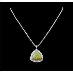 14KT White Gold 25.72 ctw Opal and Diamond Pendant with Chain