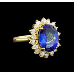 14KT Yellow Gold 5.44 ctw Tanzanite and Diamond Ring