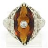 Image 1 : Antique Art Deco 14kt White Gold 3.06 ctw Citrine and Diamond Filigree Ring