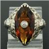 Image 5 : Antique Art Deco 14kt White Gold 3.06 ctw Citrine and Diamond Filigree Ring