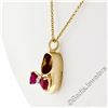 Image 4 : 14kt Yellow Gold 0.33 ctw Ruby and Diamond Bow Baby Girl Shoe Pendant Necklace