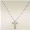 Image 2 : 14K White Gold 0.51 ctw Micro Pave Diamond Cross Pendant w/ 18" Cable Link Chain