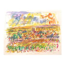 Wayne Ensrud "View of Pommard, Burgundy" Mixed Media Original Artwork; Hand Sign