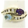 Image 4 : 14K Yellow Gold 1.21 ctw Oval Amethyst & Blue Topaz Bypass Ring w/ Round Diamond