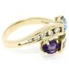 Image 7 : 14K Yellow Gold 1.21 ctw Oval Amethyst & Blue Topaz Bypass Ring w/ Round Diamond