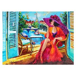 Yana Rafael, "Parisian Afternoon" Hand Signed Original Painting on Canvas with C