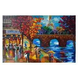 Yana Rafael, "Scenic Café" Hand Signed Original Painting on Canvas with COA.